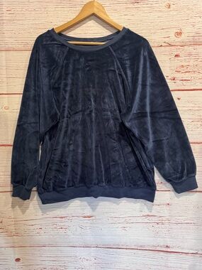 New Suzie Kondi The Damod Sweatshirt is Navy Blue Velour Sz XS